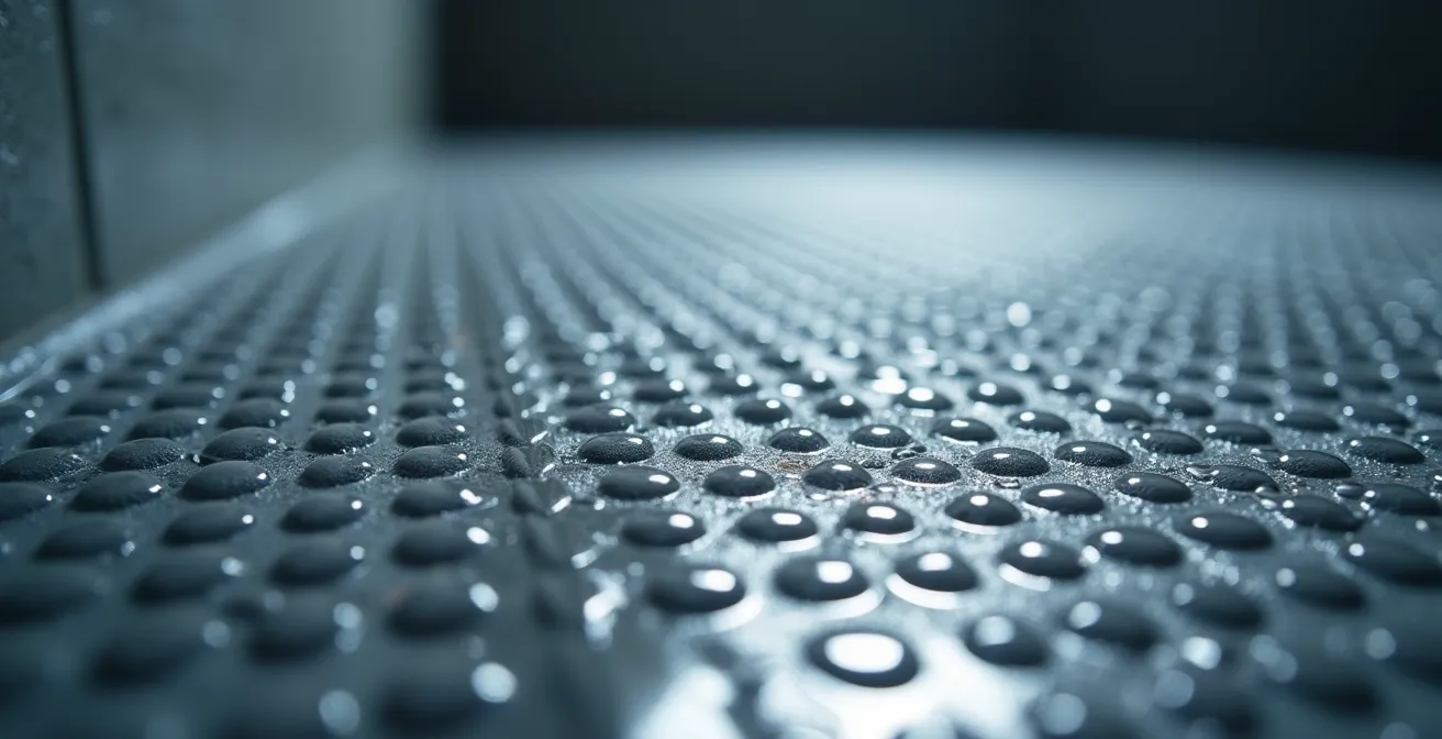 Texture antidérapante d'un receveur de douche en gros plan